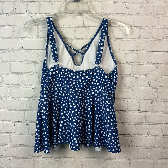 BloomChic Blue & White Polka Dot Ruffle Hem Crisscross Neck Tankini Top … - Picture 6 of 7